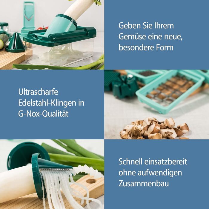 Genius Nicer Dicer Fusion Smart Julienne Slicer | 16-Piece Vegetable Chopper & Slicer Set | Mint Green