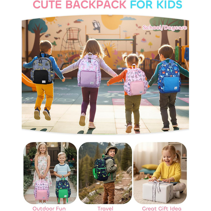 Дитячий рюкзак VASCHY для дівчаток, рожевий з метеликами, водонепроникний, для дитячого садка та початкової школи