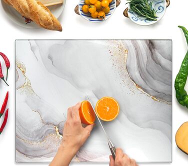Скляна дошка для нарізання 40x30 см – гігієнічна скляна дошка з загартованого скла – стійка до високих температур, подряпин та ковзання – скляна плита для кухні – чорна з ма Marmoroptik (Design 07, 50L x 40B cm)