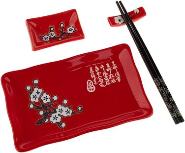 Традиційний японський набір для суші: 2 тарілки, палички та підтарілки з порцеляни з квітковим візерунком – ідеальний подарунок