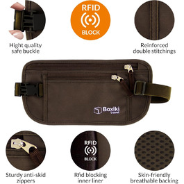 Гнучкий поясний гаманець-органайзер для подорожей з RFID-захистом (колір: коричневий)