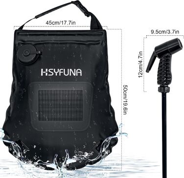 HSYFUNA Camping Shower, 5 Gallons/20L with Temperature Indicator Solar Shower Camping, Warm Water 45°C Camping Shower Outdoor, for Hiking Climbing