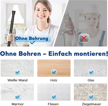 Штанга для карнизів без свердління – Ø 25 мм, 1 шт. Регульована телескопічна штанга для кріплення, для штор, душової завіси та гардеробу (Чорний, 71-98 см)