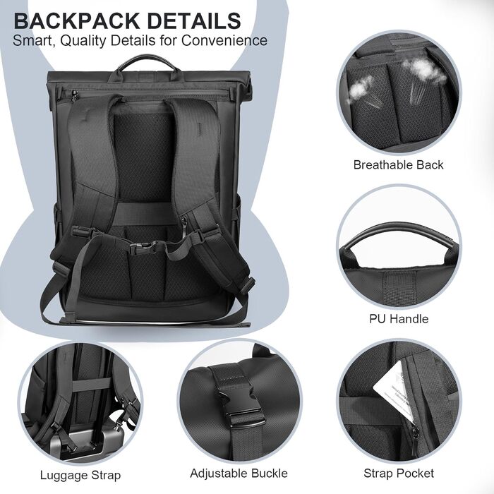 Чорний рюкзак Rolltop 20-27L з відділенням для ноутбука 17