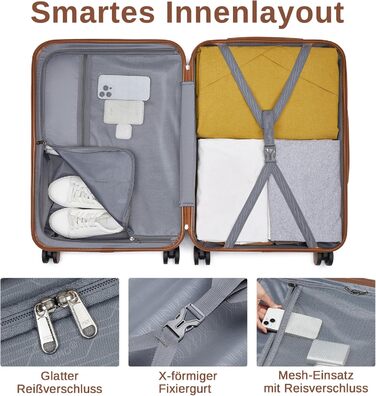 Чемодан KONO 3-в-1: ABS+PC, з коліщатками та кодовим замком (55см, ручна поклажа), червоно-коричневий