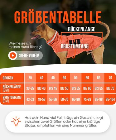 ZAUBERPFOTE® Dog Raincoat London | With extra-long YKK® zipper for collar & harness | For small, medium & large dogs | Waterproof & machine washable | Dog raincoat (Orange, 45)