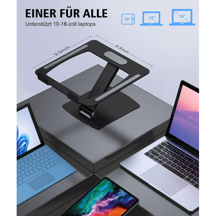 Підставка для ноутбука Glangeh, регульована по висоті, ергономічна, портативна, для столу, складна, з алюмінію, сумісна з MacBook Air Pro (10–16 дюймів), чорна