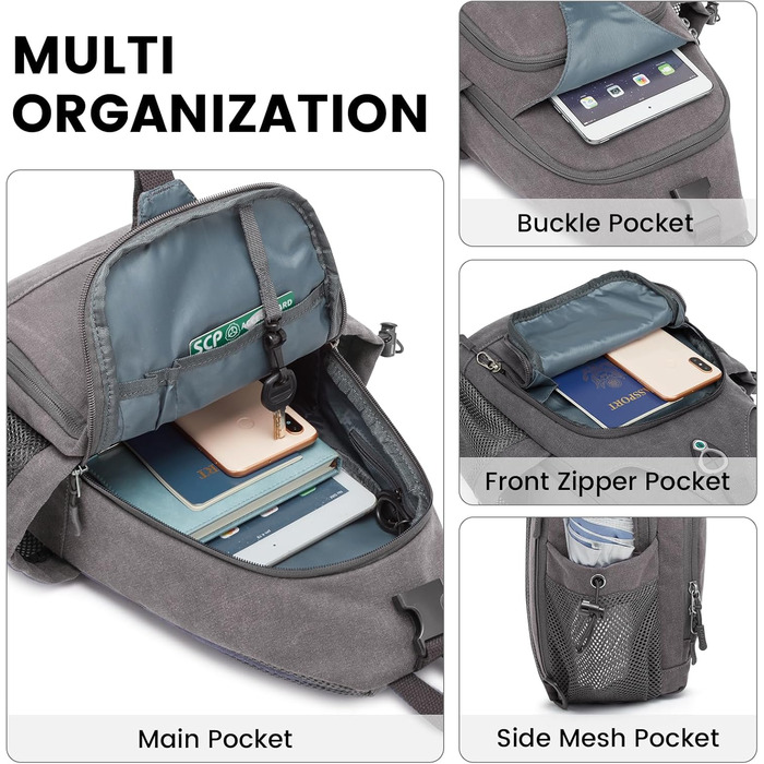 Сумка через плече G4Free на канвісі (Dunkelgrau) - для подорожей, хайкінгу, бігу, альпінізму