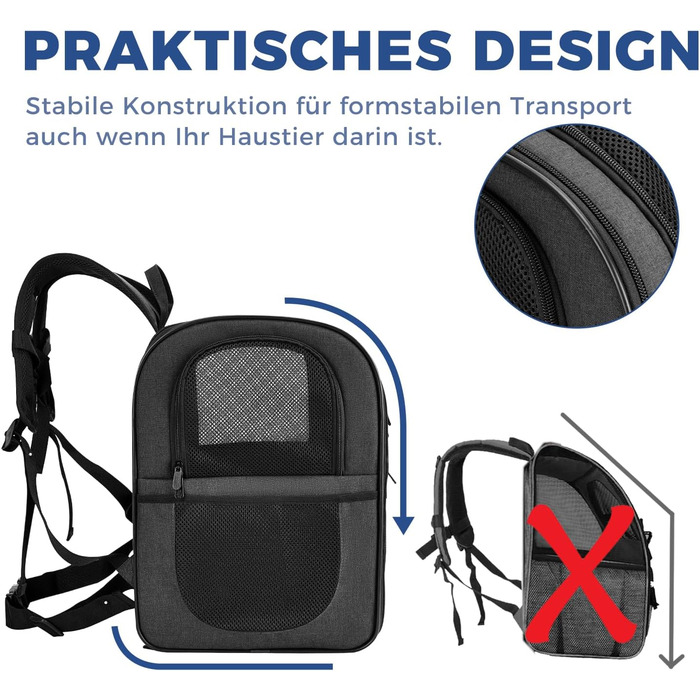 Рюкзак для собак та котів Apollo Walker - зручний та дихаючий, для малих тварин (2-15 кг), чорний