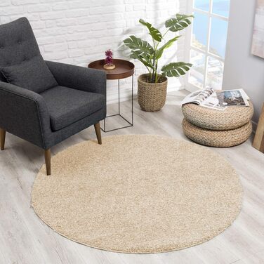 Килимок для вітальні Impression - екологічний сертифікований килим - однотонний килим розміром 80x150 (Бежевий, 200 см круглий)