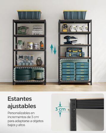 SONGMICS Industrial 5-Tier Shelf Unit - Vintage Brown & Black (60x120x200cm)