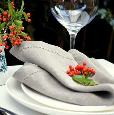Linen & Cotton 4 Cloth Napkins with Hemmed Edge Florence, 100% Linen - 43 x 43 cm (Beige)