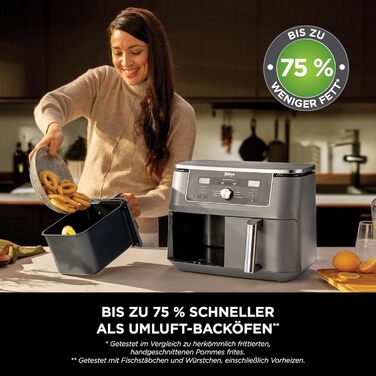 Фритюрниця Ninja Dual Zone Digital Air Fryer DZ400EU 9.5L 6-в-1, 2 відсіки, металевий сірий