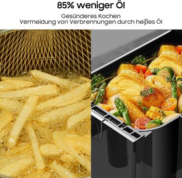 iceagle Hot Air Fryer 2 Chambers Airfryer XXL 11L - 1700 W Hot Air Fryer with 2 Compartments | Dual Zone Hot Air Fryer, 6 Cooking Functions, Touchscreen, Recipe Book Dual Basket 11L
