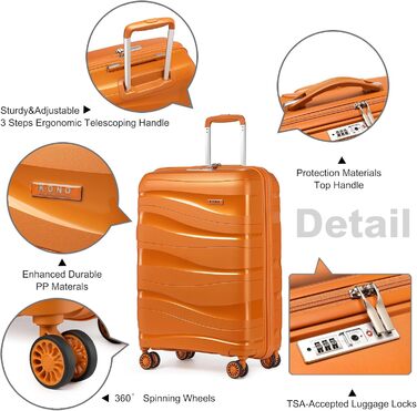 Чемодан-валіза KONO 55 см: легкий, з жорстким корпусом, TSA-замок, 4 колеса (2 шт. чорний, 2 шт. оранжевий)