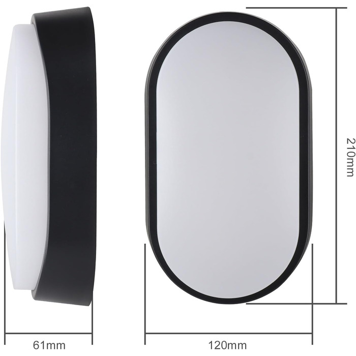 LED світильник настінний овальний 18W 4000K IP65 з чорною рамкою для дому, офісу, ванної кімнати, саду та інших приміщень