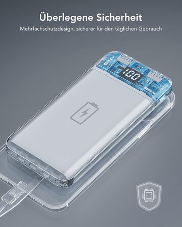 Power Bank Charmast 10000mAh з 6 виходами, USB-C, LED-дисплеєм, 4 кабелями, чорний