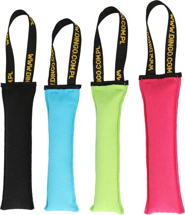 Dingo Dog Toy Bite Sausage Agility Cotton with Handle Handcrafted for Bite Training, Fetching, Floating. 4 Pieces: 15 cm x 6 cm Z30001 (Set of 4: 27x6 cm, Multicolor)
