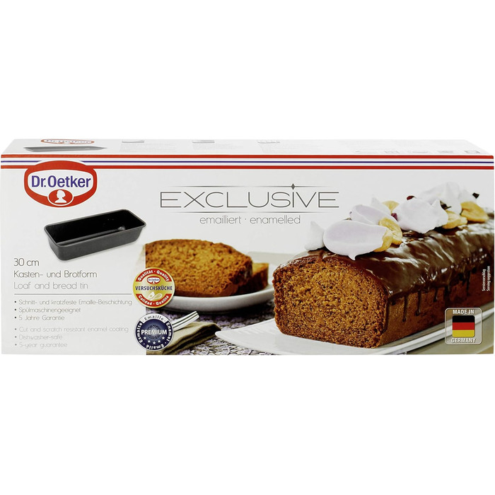 Dr. Oetker Kastenform 30 cm EXCLUSIVE, cake tin for juicy cakes and hearty breads, loaf tin with enamel sealing (color: Grey-Brown/Crème), quantity: 1 piece