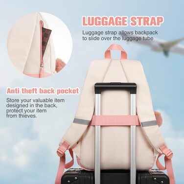 Рюкзак MOMUVO для підлітків та жінок, для ноутбука | Милий рюкзак для школярів та студенток 15.6 дюймів (15.6', Бежево-рожевий)