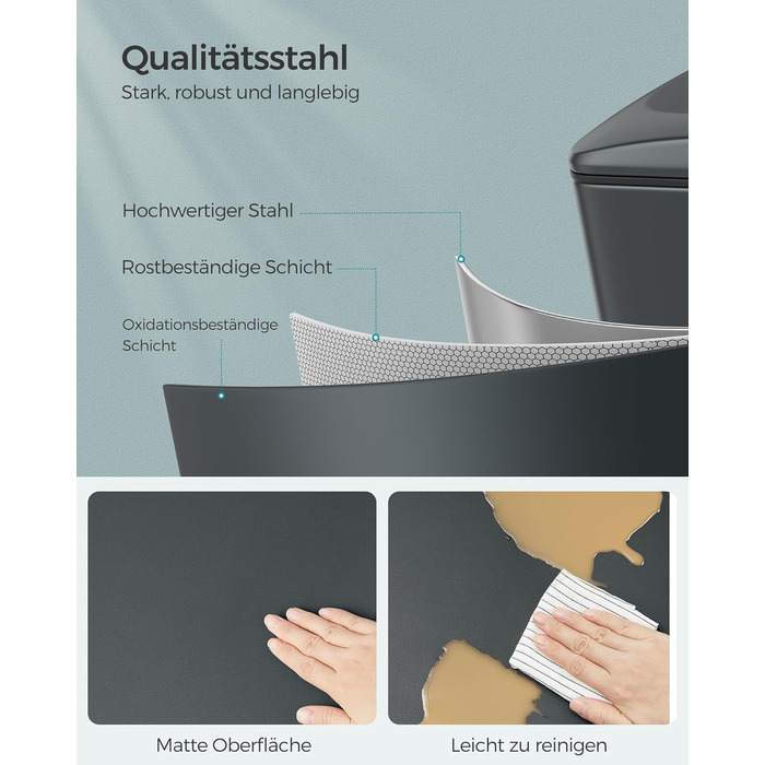 Відро для сміття SONGMICS 20 л з педаллю, м'яким закриттям, з внутрішнім відром, 15 мішків, металік сріблястий LTB543E01