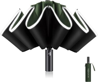 XIXVON Umbrella Pro | LSF 50+ 99% UV Protection, Reflective Safety Stripe, Sturdy, Windproof, Portable for Travel, Automatic | Inverted Umbrella One Size X2 Pro (Green)