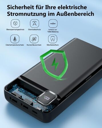 Повербанк Powerbank 50000mAh P500C з вбудованими кабелями та LED-дисплеєм, швидка зарядка USB-C, зовнішній акумулятор для iPhone, Android та планшетів, чорний