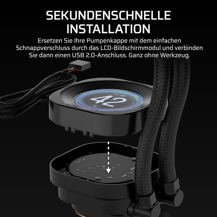 CORSAIR Nautilus RS LCD Модуль – для систем охолодження Corsair Nautilus RS та Nautilus RS ARGB AIO – 2.1-дюймовий IPS LCD екран, проста установка без інструментів – чорний