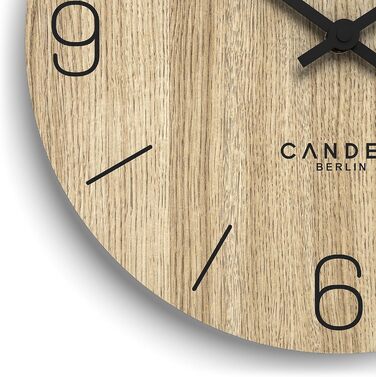 Cander Berlin MNU 2725 D Wall Clock Wood Silent 25 cm Modern Oak Veneer Vintage No Ticking Sounds Kitchen Living Room Analog