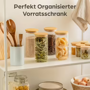 Airtight Storage Jars with Lids - 4-Piece Storage Containers - Borosilicate Glass with Bamboo Lid & 8 Seals - 1.2 L - Storage Jars