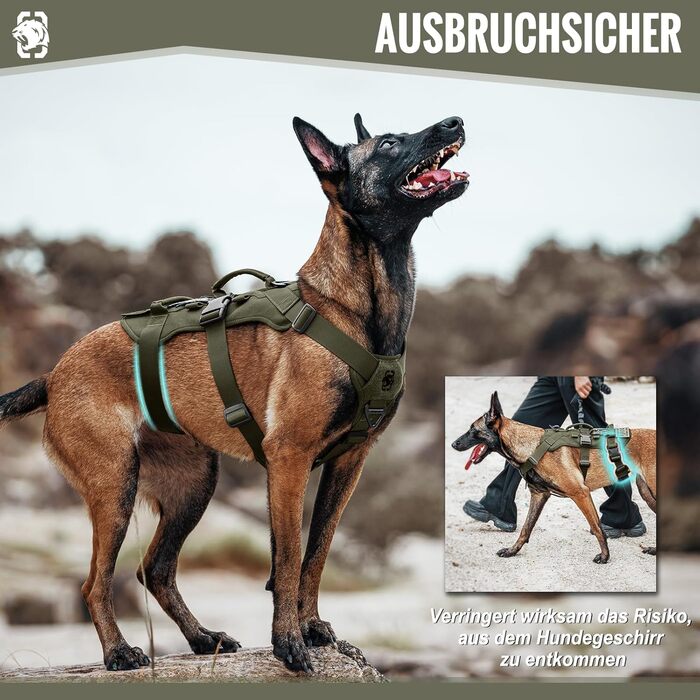 Нашийник для собак OneTigris T-Bone тактичний, зелений, регульований, для полювання, прогулянок, тренувань та активного відпочинку (M, XL:39-64кг)