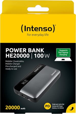 Powerbank Intenso HE20000: акумулятор 20000mAh з Power Delivery 100W, USB-C, сірий-чорний