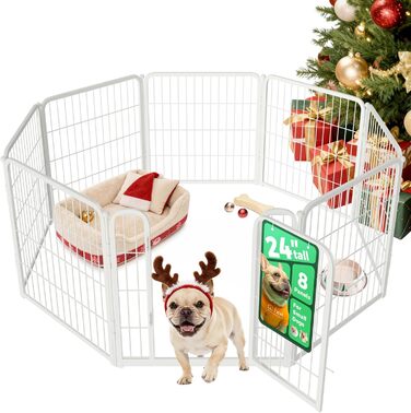 Кія Pawadise: вольєр для собак з акрилу та металевої сітки, 61 см, 8 панелей, білий, для цуценят та маленьких собак, міцний, патентований