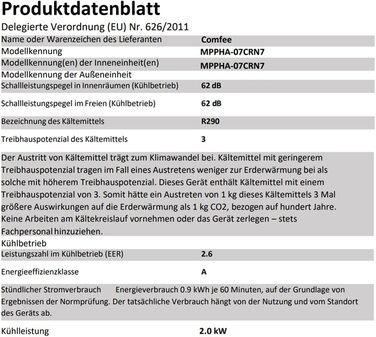 Мобільний кондиціонер Comfee MPPHA-07CRN7, 7000 BTU (2,0kW) - охолодження, вентиляція, осушення, до 68 м³