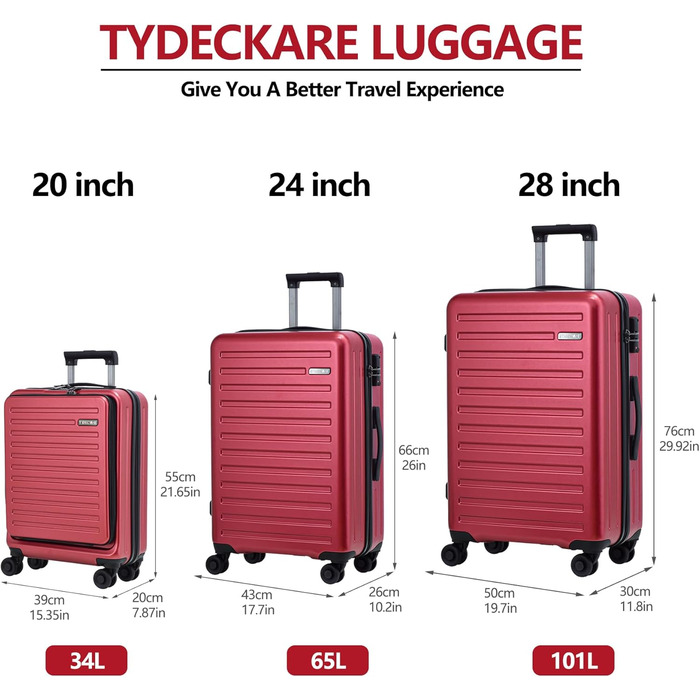 Набір валіз TydeCkare 20/28' (55/66/76 см): 3 валізи, ABS+PC, з TSA замком, оранжевий (виноградний)