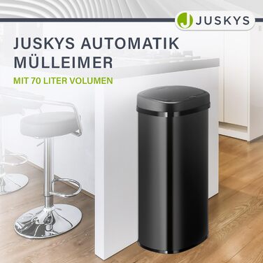 Відро для сміття Juskys з датчиком руху, 70 л, чорне, нержавіюча сталь, кутове, з кришкою-затискачем для пакетів