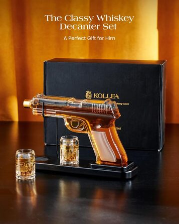 Kollea 15 Oz Gun Whiskey Decanter and 2.0 Oz Glasses Set, Whiskey Dispenser for Schnapps, Bourbon, Whiskey Gift Sets for Men, Fathers, Brothers, Unique Gifts for Father's Day, Birthday, Anniversary