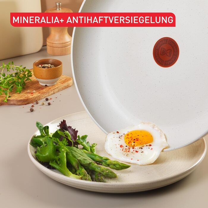 Набір посуду Tefal Mineralia+ Stone White On, 7 предметів, антипригарне покриття, Thermo-Signal, для всіх типів плит, білий, G199S544