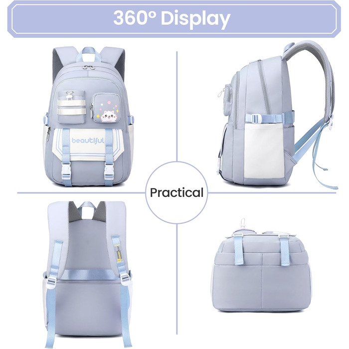 Дитячий рюкзак IvyH для дівчаток – велика місткість, водонепроникний, ідеальний для школи (блакитний)