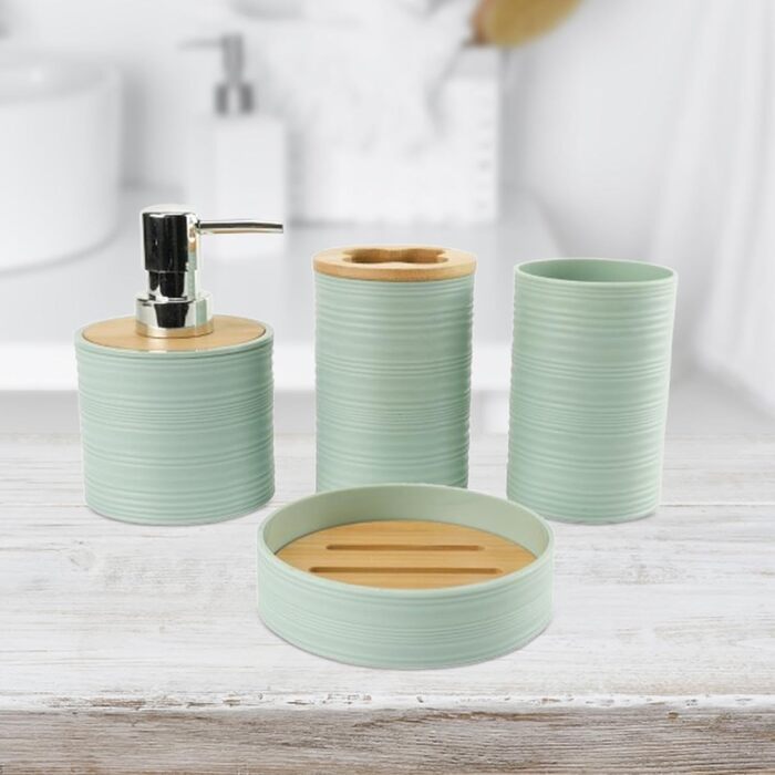 Набір аксесуарів для ванної кімнати Perfk: дозатор мила, тримач зубних щіток, стакан для ополіскувача, зелений