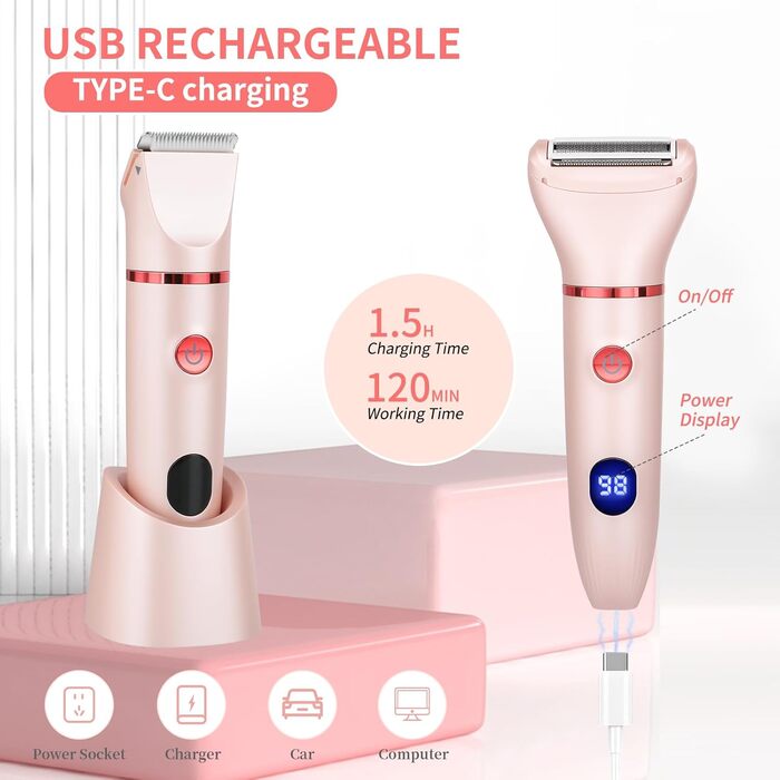 Електричний жіночий триммер Cozary 3-в-1: для бікіні, тіла, носа. Водонепроникний, з LCD-дисплеєм