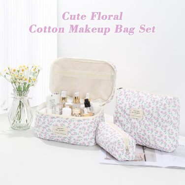 Набір косметичок 3 шт. з квітковим принтом для жінок та дівчат | Косметичка для подорожей та повсякденного використання | Набір косметичок з вишивкою (фіалково-павлинний)