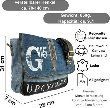 Сумка жіноча Sunsa через плече Canvas. Велика вінтажна крос-боді сумка. Подарунок для жінок (Синьо-чорна)
