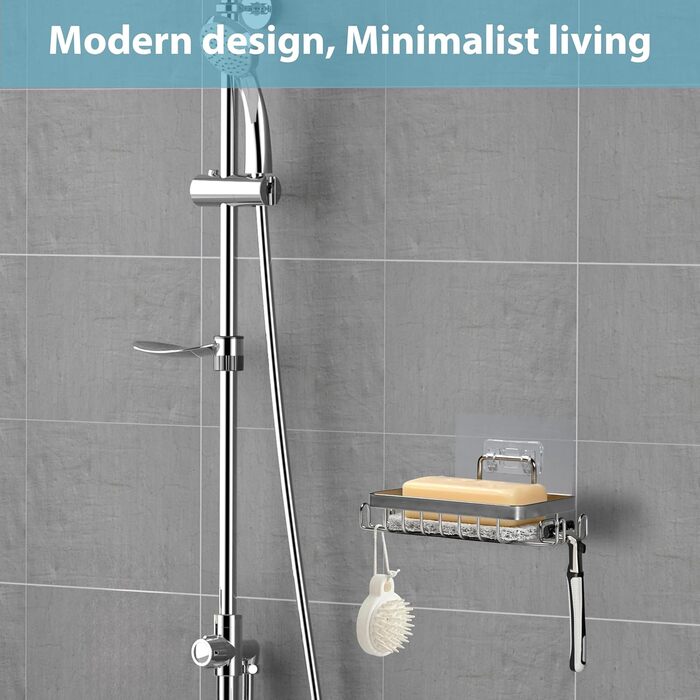 Набір з 2 шт. тримач для мила з нержавіючої сталі 304, для душу та ванної кімнати, кріплення без свердління, з гачком та підставкою для мила, срібний колір