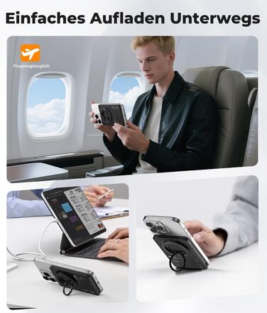 Power Bank KU XIU Magsafe 5000mAh: Тонкий, з підтримкою MagSafe, PD 20W, з кільцем-тримачем, чорний