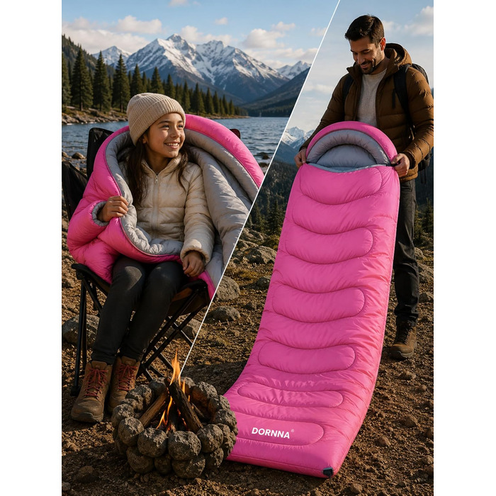 Універсальний спальний мішок для дорослих та дітей на 4 сезони, ultralight спальник для кемпінгу, походів та подорожей (Рожевий)