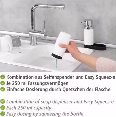 WENKO Easy Squeez-e Dish Station White, Soap and Dish Soap Dispenser, 0.25 l
