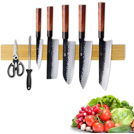 [50cm Pro] Magnetic Knife Strip, Trhillsbrad 50cm Magnetic Knife Holder Wood Knife Rail Self-Adhesive, Silver Wall Mount Magnetic Strip No Drilling Knife Holder