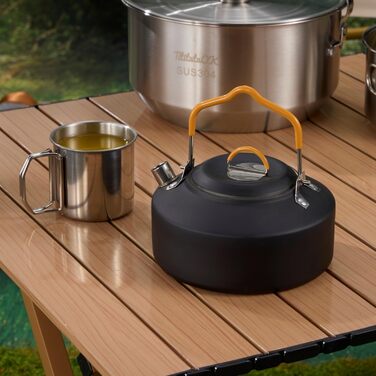 Набір кухонного посуду для кемпінгу з нержавіючої сталі 304, 10 предметів: каструлі, сковорідки, чайник, сітчаста сумка для подорожей, кемпінгу, трекінгу, пікніків, похідного спорядження
