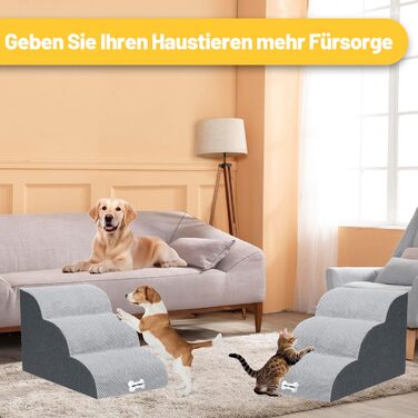 WGYTECH 4-Step Dog Stairs, Pet Ramp for Sofa and Bed, High-Density Sponge Dog Stairs, Washable Cover & Non-Slip Bottom, Dog Ramp for Dogs and Cats, L72xW40xH50cm (3-Step Grey 40cm High)
